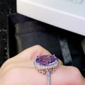 Purple Oval Solitaire Halo Split-Band Ring In Silver Tone view 4