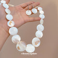 White Shell Disc Necklace And Round Shell Drop Earrings Set view 2