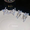 Silver Tone Star Earrings with Crystal and Pearl Look Details view 3