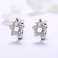 Silver Tone Double Star Clear Stone Cluster Stud Earrings view 1