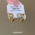 Gold Tone Double C-Hoop Stud Earrings with Polished Metal Details view 2