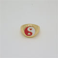 Gold Tone Heart Yin Yang Adjustable Signet Rings in Four Colors view 2
