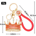 Rhinestone Crown Keychain Gold Tone Metal Braided Cord Charm view 4