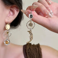 Gold and Silver Celestial Floral Asymmetric Stud Earrings view 1