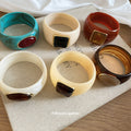 Wide Acrylic Bangles Gold-Frame Stone Inlay 6 Colors view 4