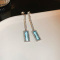 Blue Rectangle Crystal Chain Drop Earrings Fashion Jewelry view 6