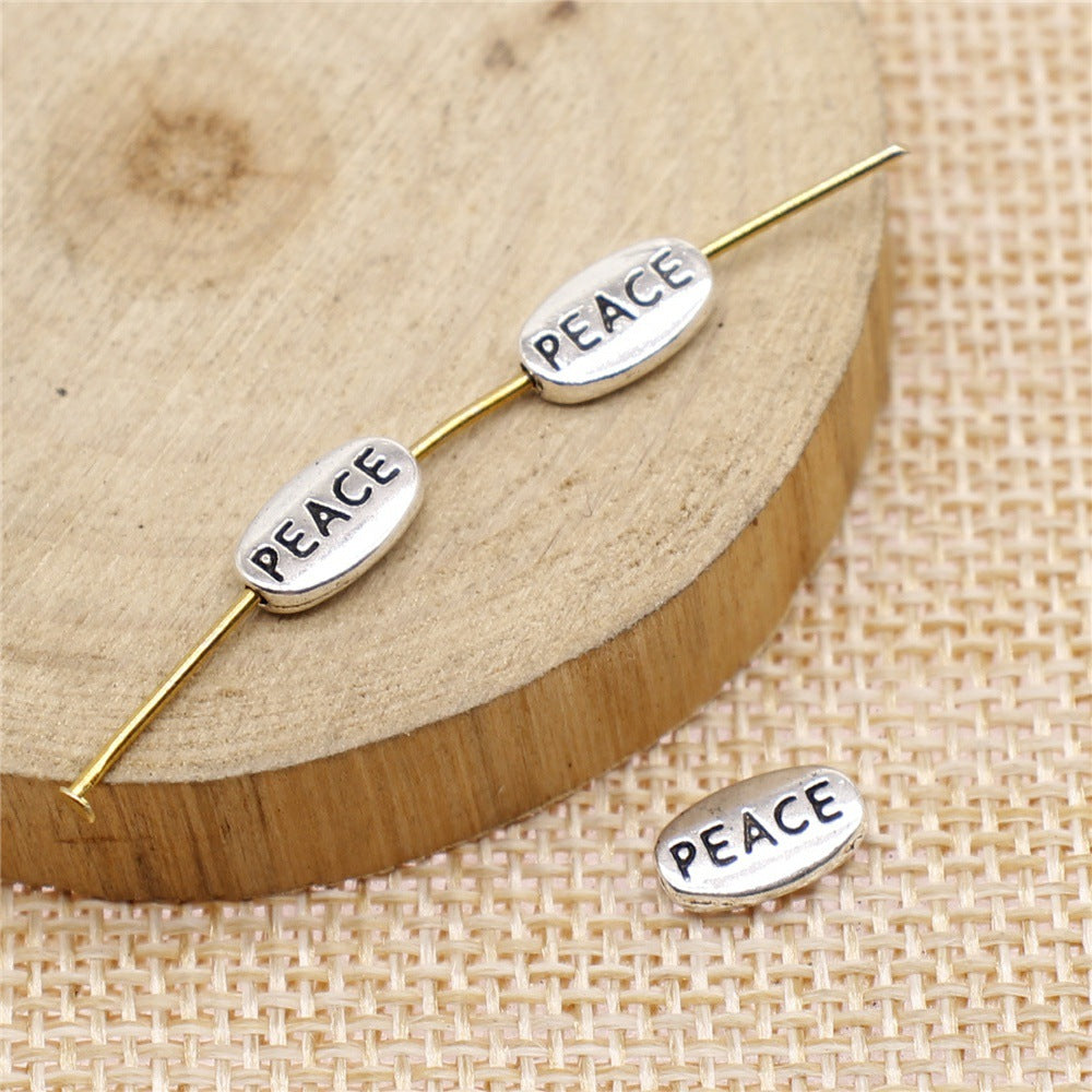 10x6mm 0.5g Antique Silver Zinc Alloy PEACE Letter Loose Metal Beads for Bracelet Jewelry Making