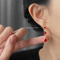 Red Three Tier Cascading Drop Earrings Clear Halo Gold view 2