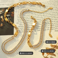 Baguette Zircon Link Splice Necklace and Bracelet Gold Steel view 2