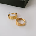 Gold Tone Multiline Wide Statement C Hoop Stud Earrings view 6