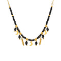 Black Crystal Moon Tassel Necklace Gold Accents Stainless view 5