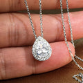 Gold Green Silver Clear Teardrop Halo CZ Pendant Necklace view 2