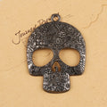 Large Floral Engraved Skull Metal Charm in Eight Finishes view 12