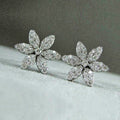 Silver Tone Six Petal Clear Stone Flower Stud Earrings view 3