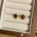 Brown Oval and Round Cabochon Gold Tone Stud Earrings view 6