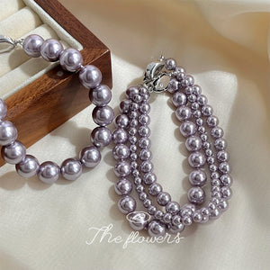 Purple Glass Pearl Bracelets Silver Clasp Four Sizes