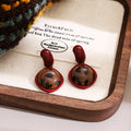 Red Top Square Statement Stud Earrings in Two Patterns view 4