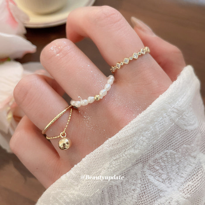 Gold Pearl Bead Ring and Slim Gold Stack Ring Styles
