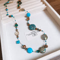 Long Turquoise Mixed Bead Statement Necklace Gold Clasp view 6