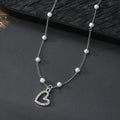 Silver Heart Pendant Pearl Station Necklaces Four Styles view 2