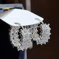 White Gold Double Row Zircon Crystal Hoop Earrings view 3