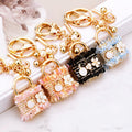 Fabric Lock Handbag Keychains in Pink Black Orange and Blue plus Assorted view 3