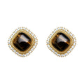 Gold Cushion Tiger Eye Clear CZ Halo Stud Earrings view 5