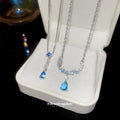 Silver Blue Zirconia Teardrop Pendant Necklace Two Styles view 1