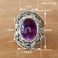 Silver Purple Oval Cabochon Floral Filigree Ring Sizes 6-10 view 4