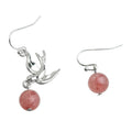 Silver Tone Bird Green Pink Stone Asymmetric Hook Earrings view 5