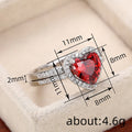 Silver Red Heart Halo Double Band Finger Ring Sizes 6-10 view 4