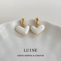 Gold Tone White Heart Drop Stud Earrings For Women view 3