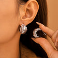 Textured Wrinkled C-Shape Cast Hoop Earrings Metal view 4