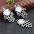 Hamsa Hand Round Pendant Bezel Setting in Antique Silver view 1