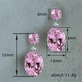 Pink Oval and Square Crystal Drop Earrings in Silver Tone view 4