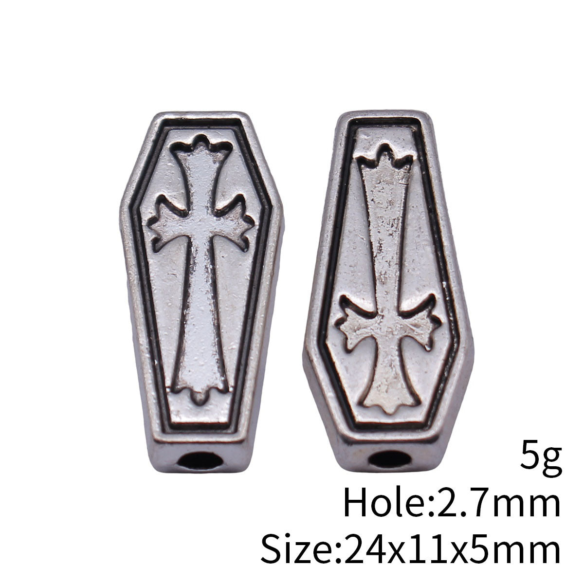 24x11x5mm 5g Antique Silver Zinc Alloy Cross Coffin Loose Metal Beads for Gothic Jewelry Making