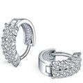 Silver Tone Multi Row Clear Stone Huggie Hoop Earrings view 5