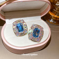 Blue and Pink Crystal Rectangle Statement Stud Earrings view 3