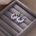 Butterfly Pearl Look Open Hoop Crystal Stud Earrings view 4