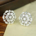 Silver Tone Open Flower Cluster Stud Earrings with Clear Stones view 5