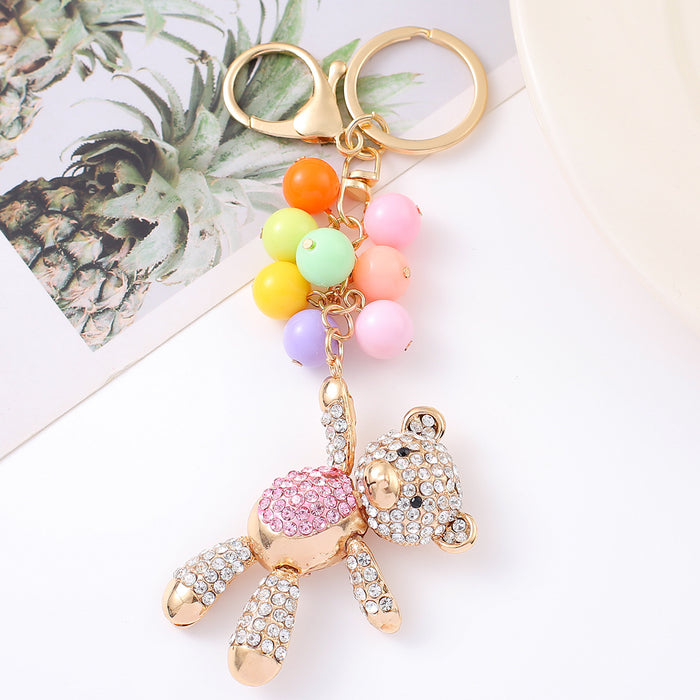 Rhinestone Balloon Bear Keychain Gold Clasp Four Belly Colors