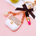 Jeweled Lipstick Pearl Handbag Keychains in Five Colors and Two Loop Styles view 6