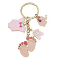 Pink and Blue Baby Elephant Bottle and Footprint Charm Keychain Pair view 5