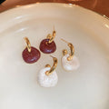 Burgundy Enamel Curved Drop Earrings with Gold Tone Hooks view 4