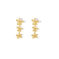 Gold and Silver Triple Open Flower Long Stud Earrings view 5