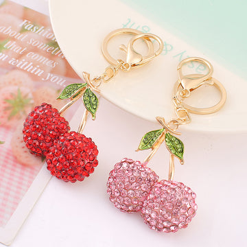 Rhinestone Fruit Keychain Cherry Apple Melon Bag Charm