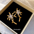 Gold Tone Firework Branch Drop Earrings with Clear Crystals view 2