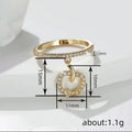 Apple Charm Dangle CZ Band Ring Gold Silver Black Tone view 4