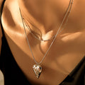 Gold Steel Quilted Heart Pendant Necklace Satellite Chain view 4