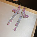 Pink Butterfly Crystal Chain Tassel Drop Earrings Fashion Jewelry view 6